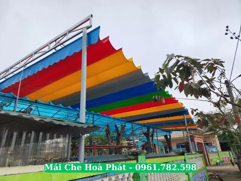 Mái xếp trường học may bạt nhiều màu