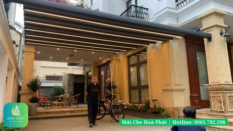 Công trình mái xếp khung nhôm sân vườn tại Bắc Ninh