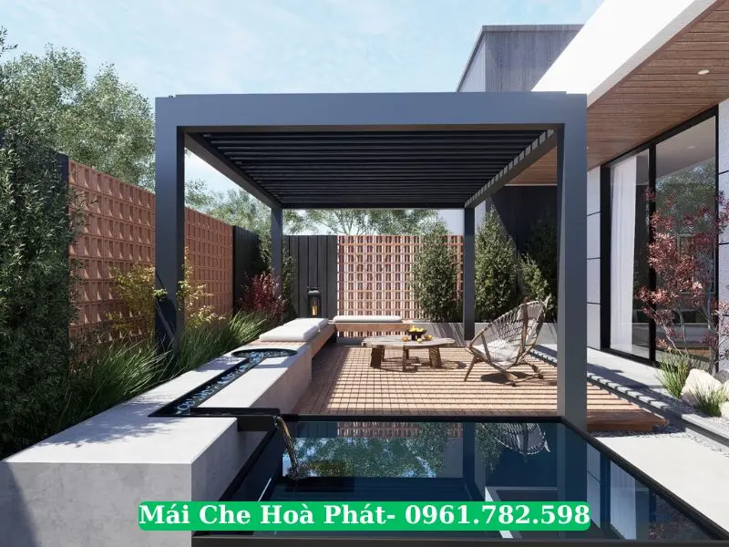 Mái nhôm xếp lật hồ cá Koi