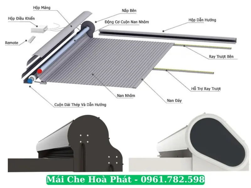 Chi tiết mái nhôm cuồn và mẫu hộp lô