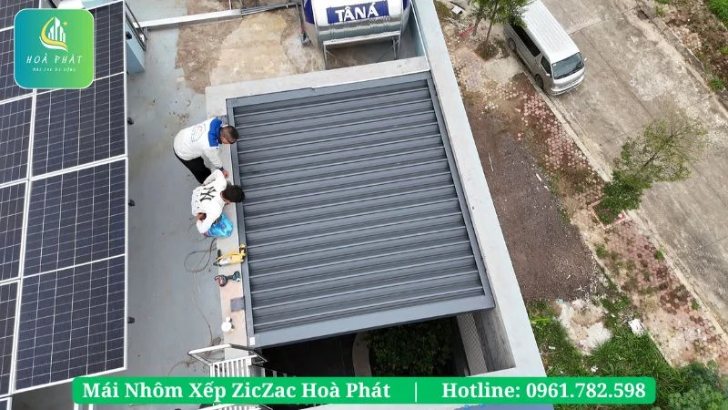 Công trình mái nhôm ziczac tự động sân thượng