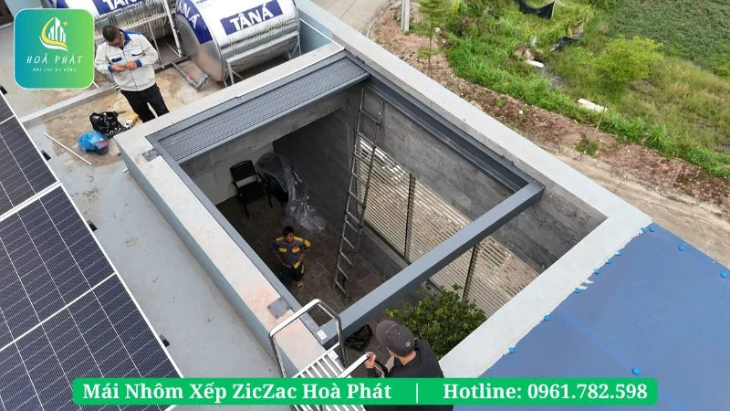 Hệ mái nhôm xếp ziczac khi được thu gọn