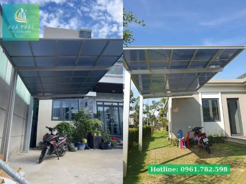 Thi công mái che ô tô đẹp Hoà Phát